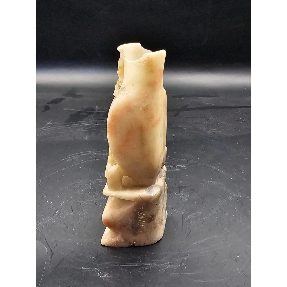 Vintage Chinese Soapstone Small Vase Hand Carved White Floral 4.5in SIGNED